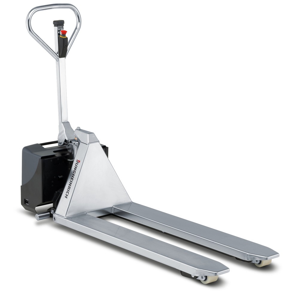 Imagem do produto n.º 7: Jungheinrich porta-paletes de tesoura em aço inoxidável AMX I15e, capacidade de carga de 1500 kg, comprimento do garfo de 1200 mm, nylon.