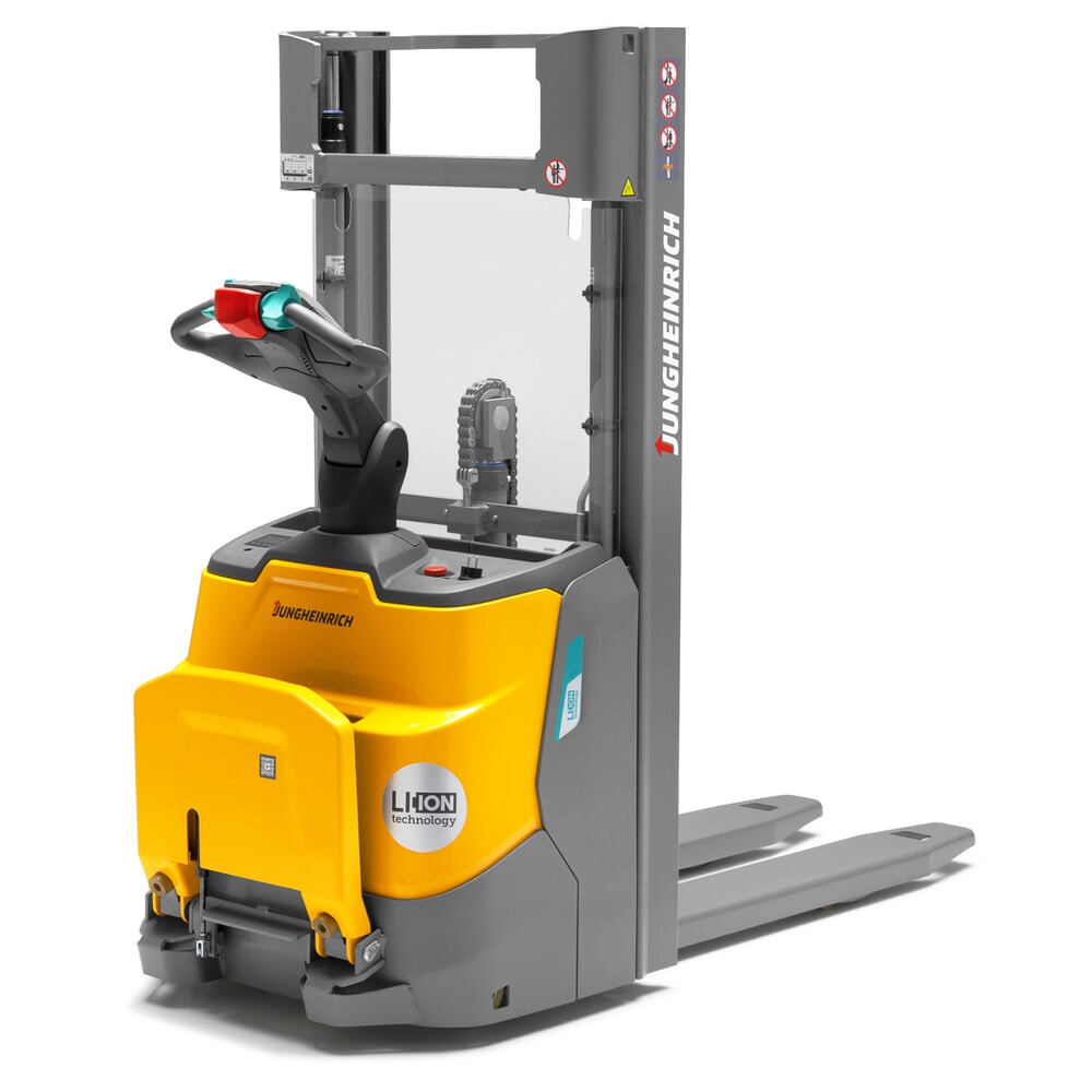 Imagem do produto: Jungheinrich porta-paletes elétrico ERC 110i ZZ com plataforma, mastro de elevação telescópico duplo, altura de elevação de 2300 mm, capacidade de carga de 1000 kg, sistema hidráulico proporcional