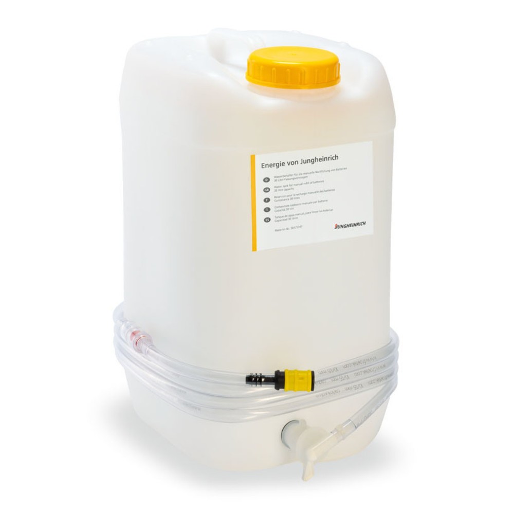 Imagem do produto: Jungheinrich recipiente de água, 30 l, incluindo mangueira de 4 m, torneira de corte, tampas amarelas, indicador de fluxo com balança Filtro