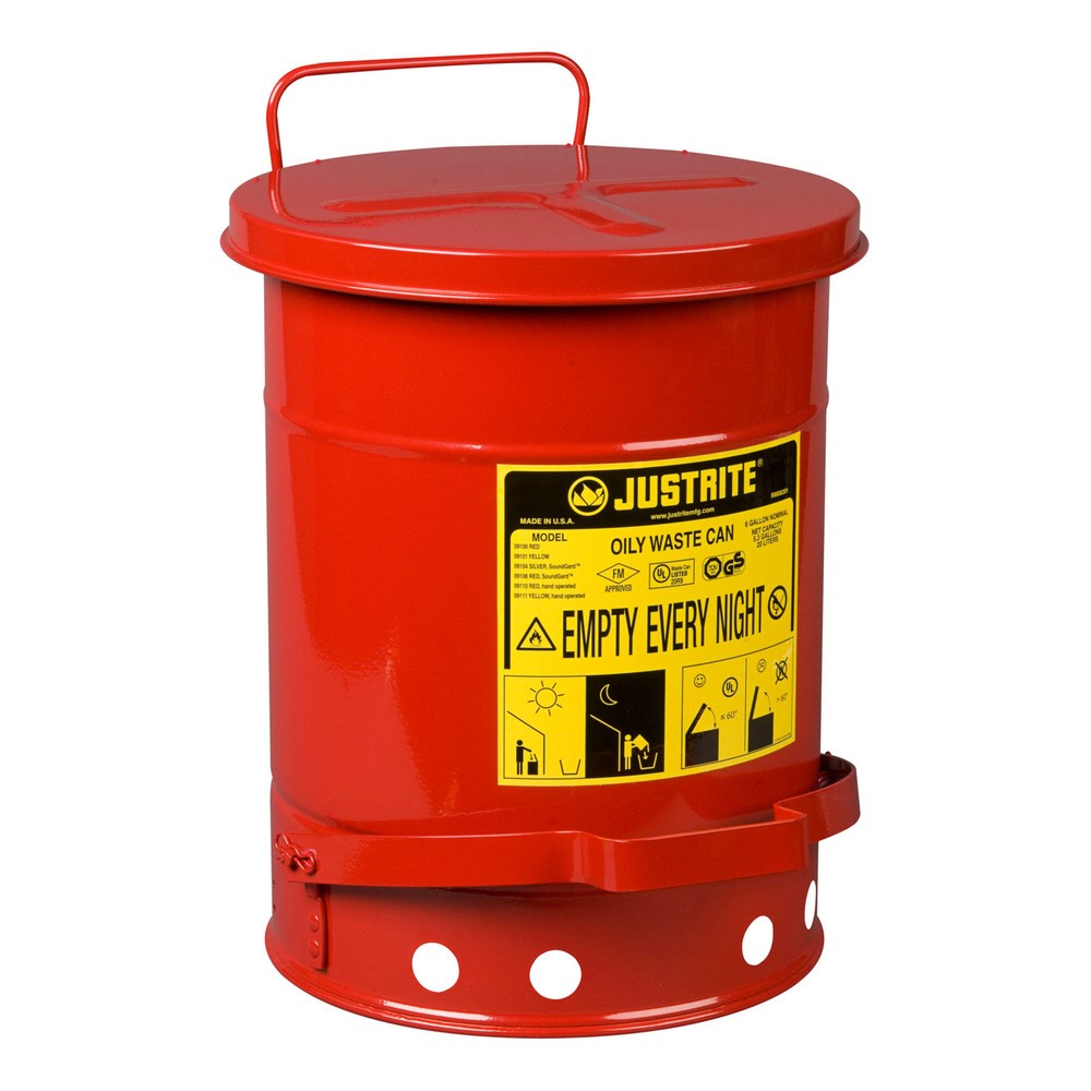 Imagem do produto: Justrite® recipiente de recolha para bancada, com pedal de pé, vermelho, 20 litros