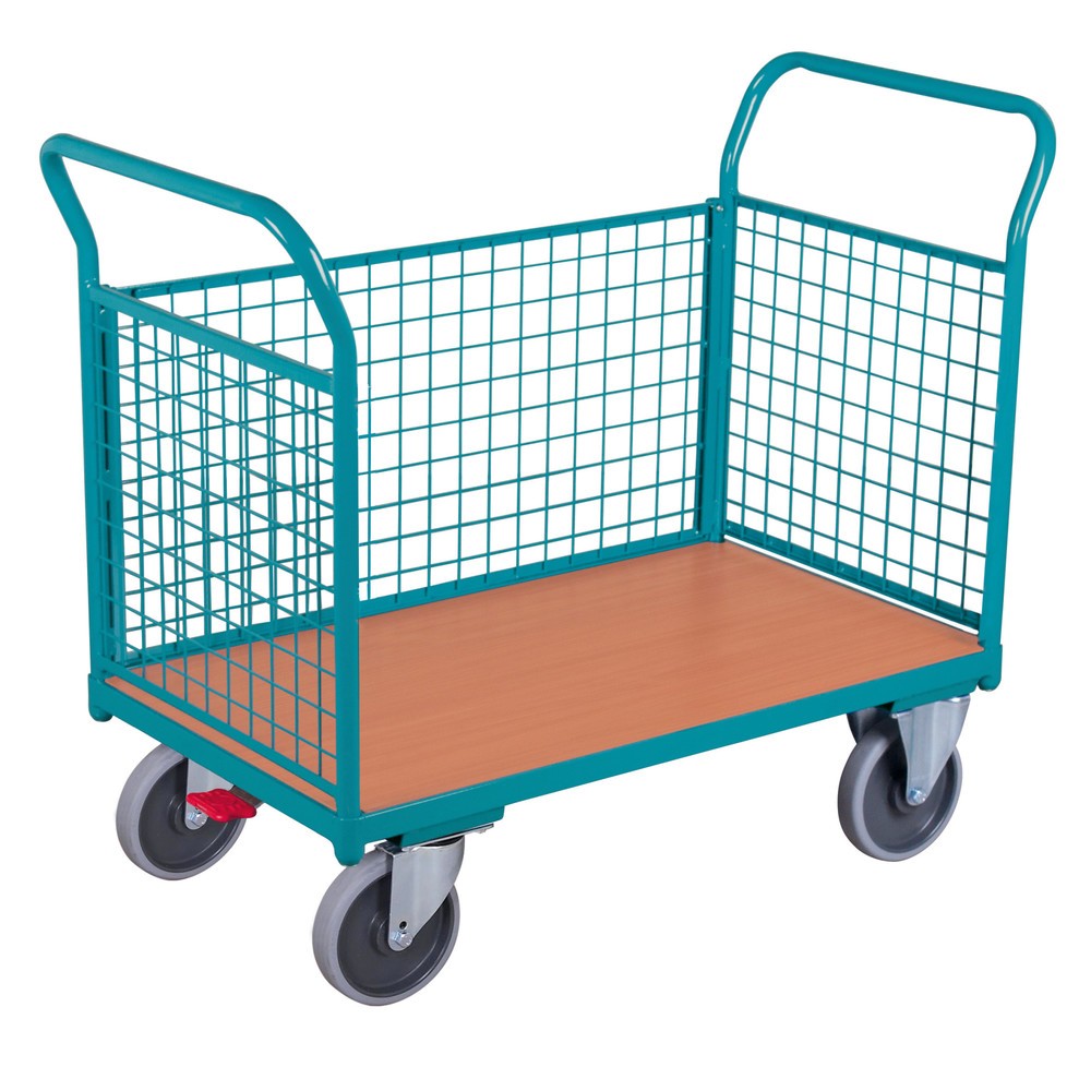 Imagem do produto: Carrinho de plataforma Ameise®, 3 lados com painéis de grade, superfície de carregamento traseira LxP 676 x 1000 mm, com travão central