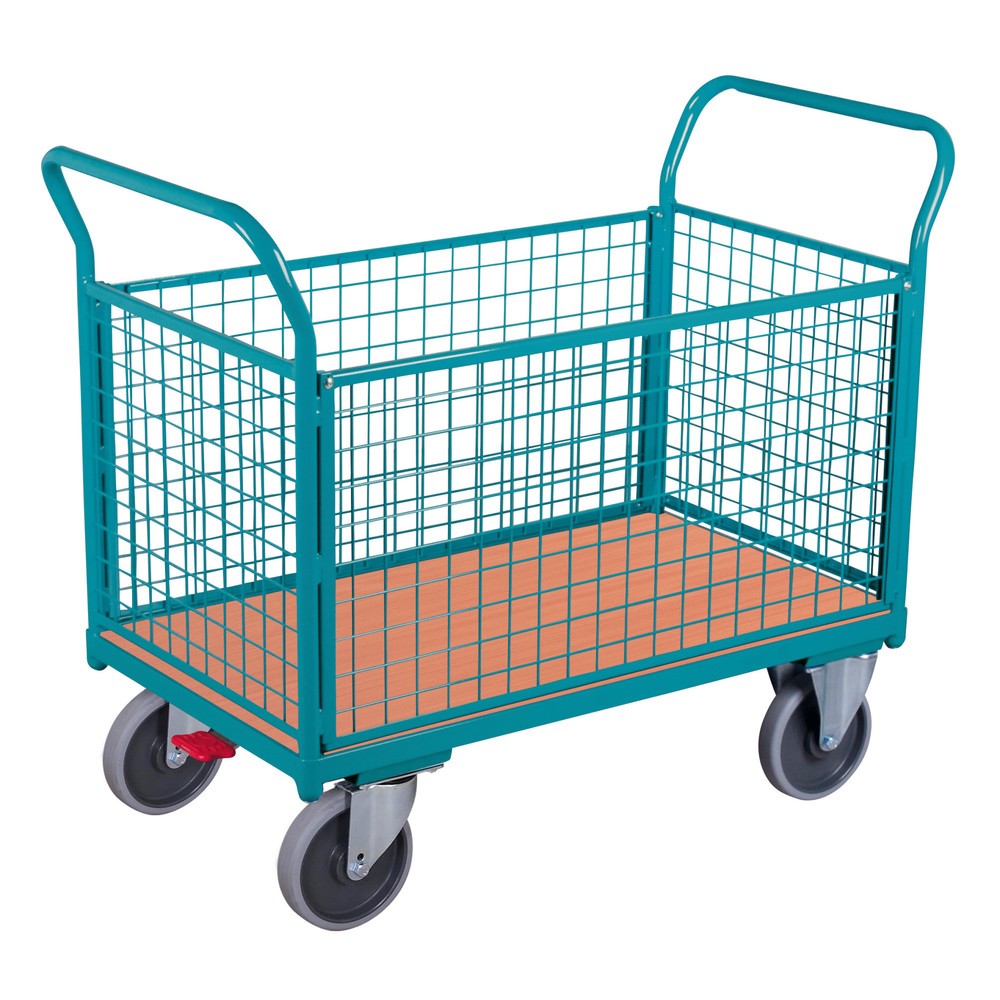 Imagem do produto: Carrinho de plataforma Ameise®, 4 lados com painéis de grade, superfície de carregamento traseira LxP 652 x 1000 mm, com travão central