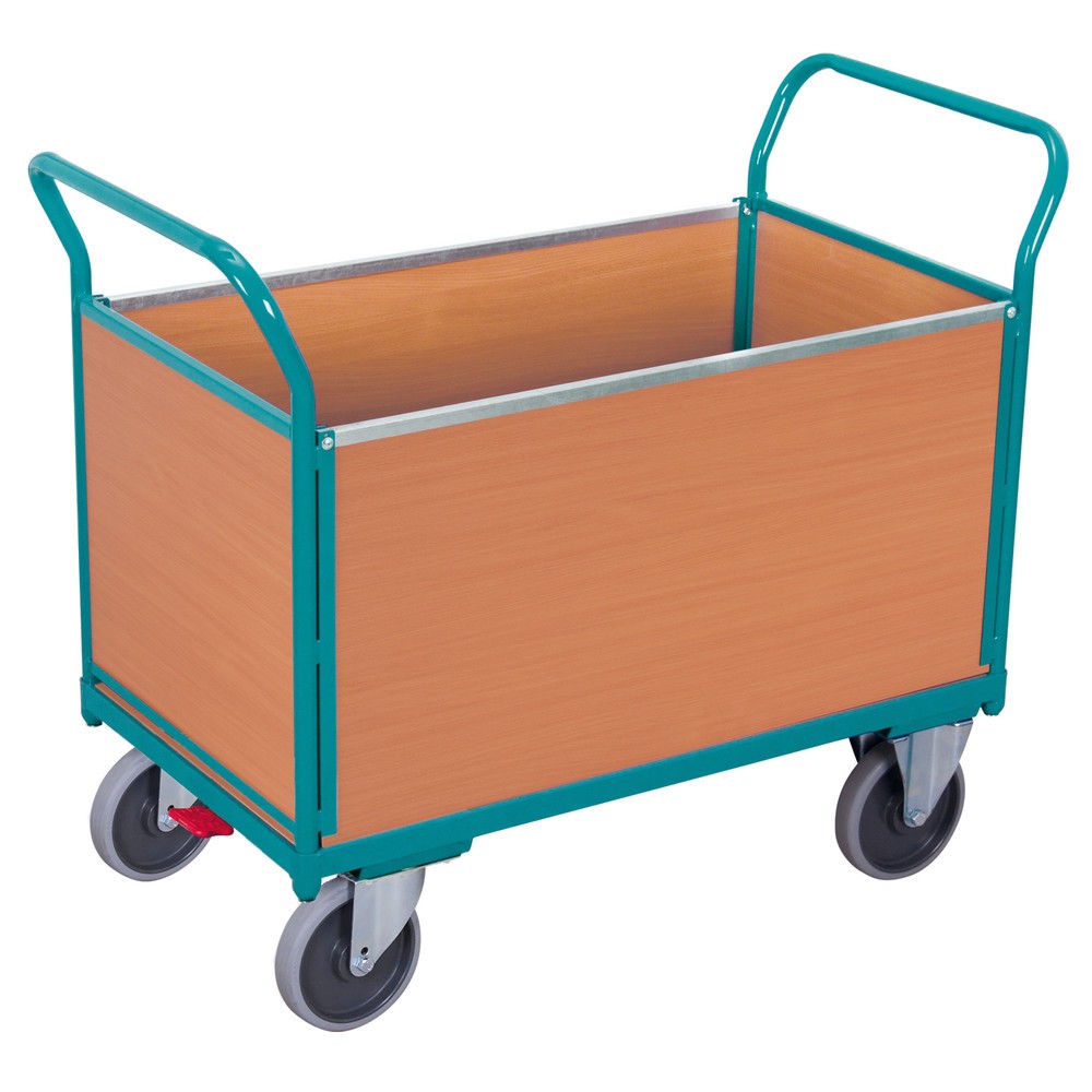 Imagem do produto: Carrinho de plataforma Ameise®, 4 lados com paredes de madeira, superfície de carregamento traseira LxP 652 x 1000 mm, com travão central