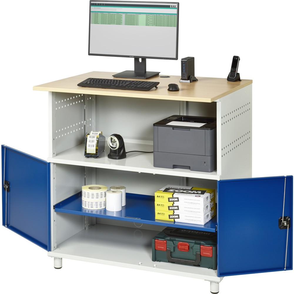 Imagem do produto: Mesa de computador RAU, AxLxP 1100 x 1100 x 800 mm, superfície de trabalho em decoração em faia, com 2 portas de batente