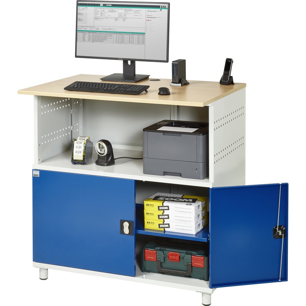 Imagem do produto n.º 2: Mesa de computador RAU, AxLxP 1100 x 1100 x 800 mm, superfície de trabalho em decoração em faia, com 2 portas de batente
