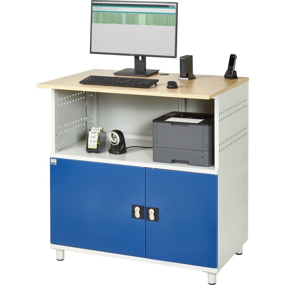 Imagem do produto n.º 3: Mesa de computador RAU, AxLxP 1100 x 1100 x 800 mm, superfície de trabalho em decoração em faia, com 2 portas de batente