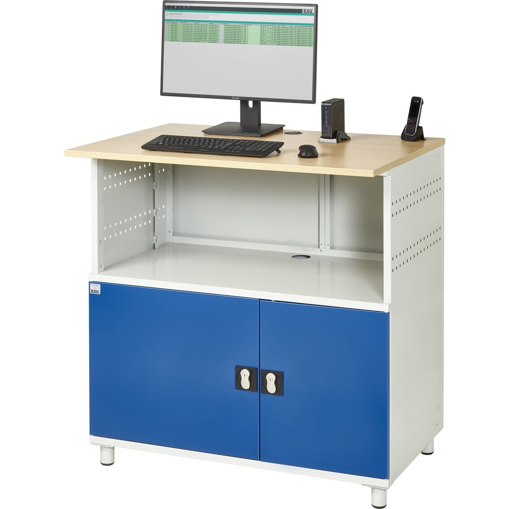 Imagem do produto n.º 4: Mesa de computador RAU, AxLxP 1100 x 1100 x 800 mm, superfície de trabalho em decoração em faia, com 2 portas de batente