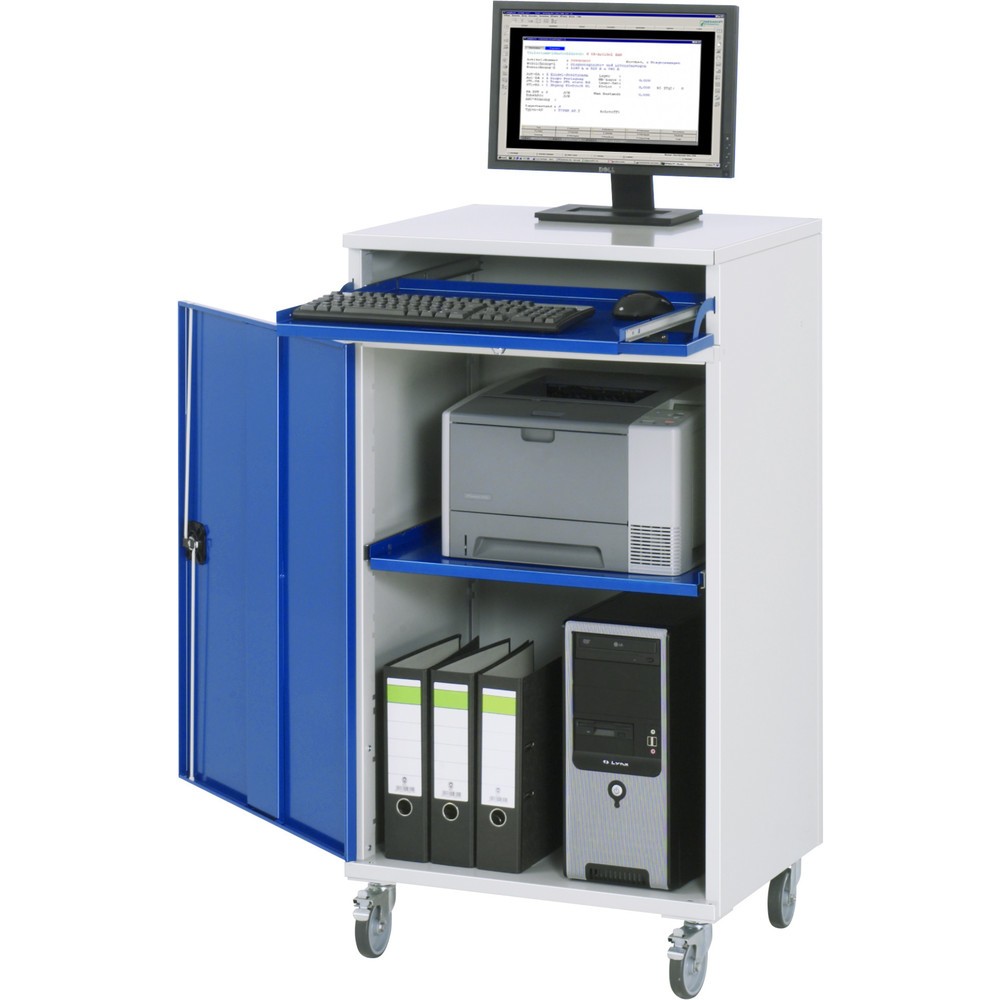 Imagem do produto: Armário de computador móvel RAU, AxLxP 1185 x 650 x 520 mm, com 1 porta de batente e prateleira extraível para teclado.
