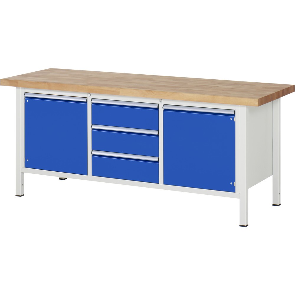 Imagem do produto: Bancada RAU série 8000, 1 contentor triplo, AxLxP 840-1040 x 2000 x 700 mm, 2 portas duplas, 3 gavetas com extensão de 90%, ErgoScript®