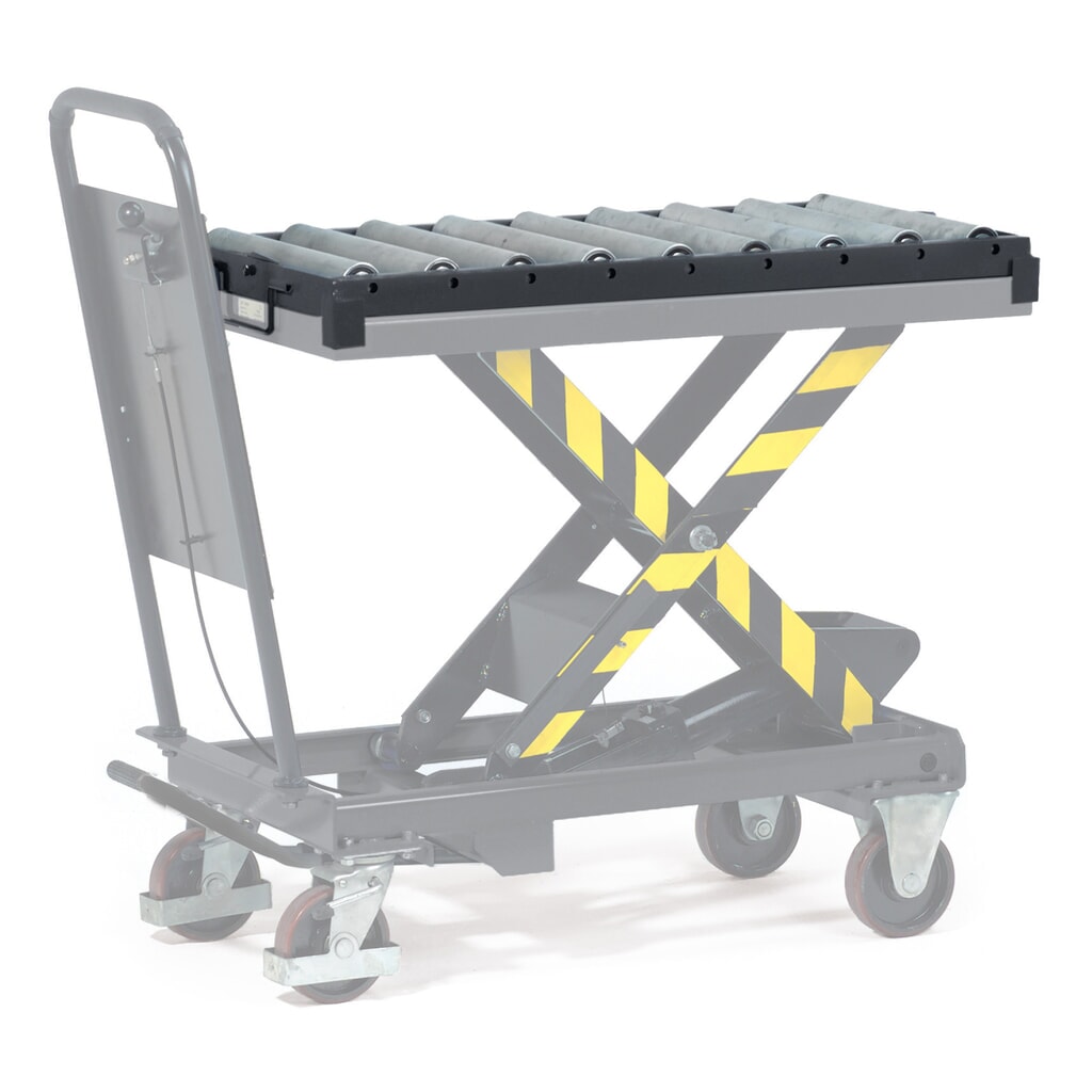 Imagem do produto: Transportador de rolos para mesa de elevação móvel em tesoura fetra® com dispositivo anti-deslizamento, rígido