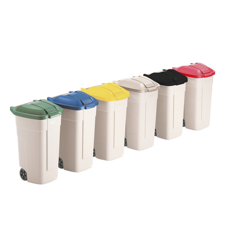Imagem do produto: Rubbermaid® contentores de lixo, 100 litros, com rodas, tampa amarela