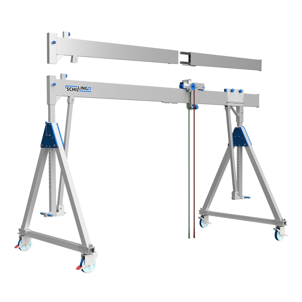 Imagem do produto: SCHILLING guindaste de pórtico em alumínio com suporte divisível, deslocável, ponto de suspensão 1699–2099 mm, comprimento 4000 mm, capacidade de carga 500 kg