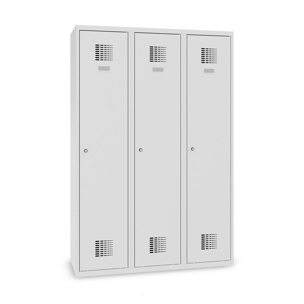 Imagem do produto: Steinbock® cacifo duplo, assente no chão, 3 compartimentos, parede separadora central, fechadura de cilindro, AxLxP 1800 x 1200 x 500 mm, cinzento-claro/cinzento-claro
