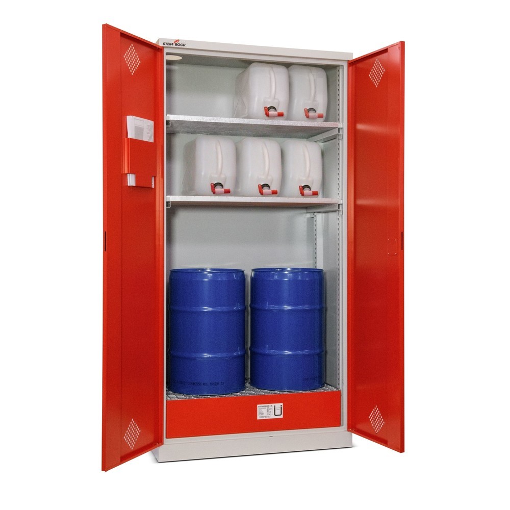Imagem do produto: Depósito de armazenamento de óleo Steinbock®, 2 prateleiras de grade ajustáveis em altura, 1 tabuleiro de recolha, AxLxP 1950 x 950 x 500 mm
