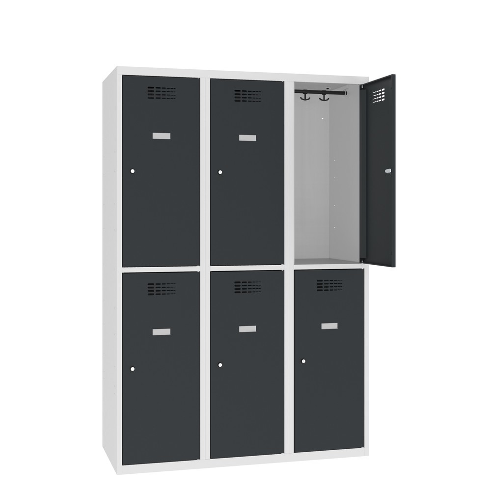Imagem do produto: Steinbock® cacifo de vestiário assente no chão, de 2 níveis, 6 compartimentos, fechadura de cilindro, AxLxP 1800 x 1200 x 500 mm, cinzento-claro/cinzento-antracite