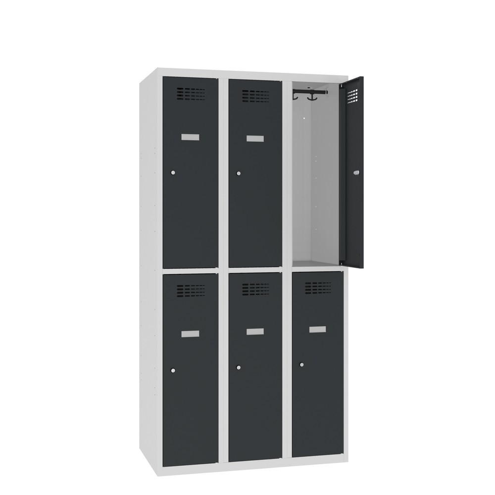 Imagem do produto: Steinbock® cacifo de vestiário assente no chão, de 2 níveis, 6 compartimentos, fechadura de cilindro, AxLxP 1800 x 900 x 500 mm, cinzento-claro/cinzento-antracite