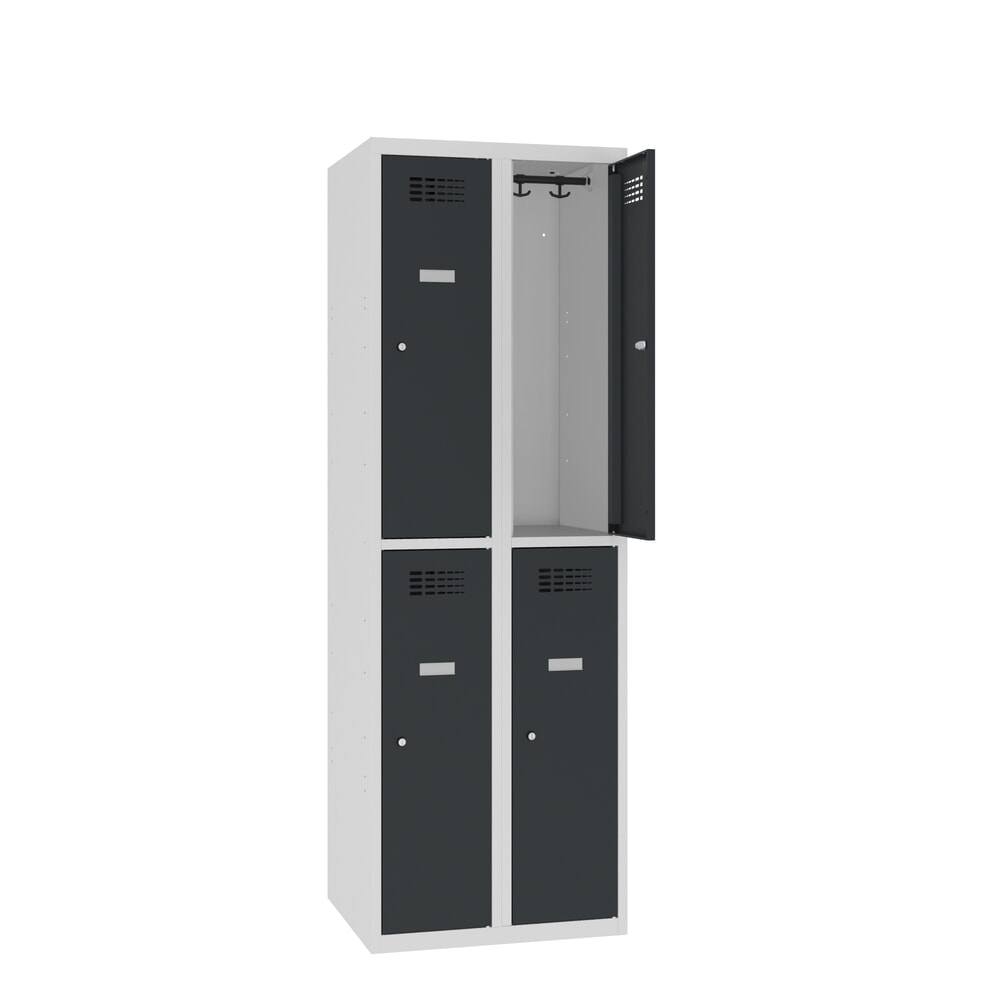 Imagem do produto n.º 1: Armário de vestiário Steinbock®, de chão, 2 níveis, 4 compartimentos, fecho de came giratório, AxLxP 1800 x 600 x 500 mm, cinzento-claro/cinzento-antracite