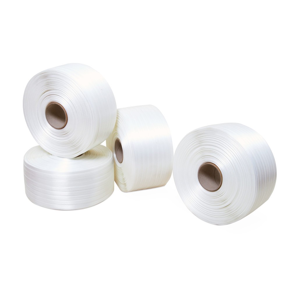 Imagem do produto: Fita de cintagem em poliéster, colada, 30 mm x 150 m, núcleo Ø 76 mm, branca