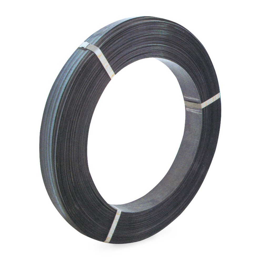 Imagem do produto: Fitas de aço, pretas envernizadas, multicamadas, 19 mm x 650 m, núcleo Ø 406 mm, espessura 0,50 mm, pretas