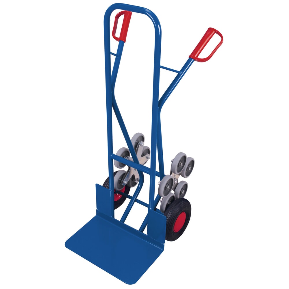 Imagem do produto: VARIOfit® carrinho de mão para escadas em aço, capacidade de carga de 200 kg, elemento central de 5 braços, pá 480 x 300 mm (largura x profundidade), pneumáticos, azul genciana