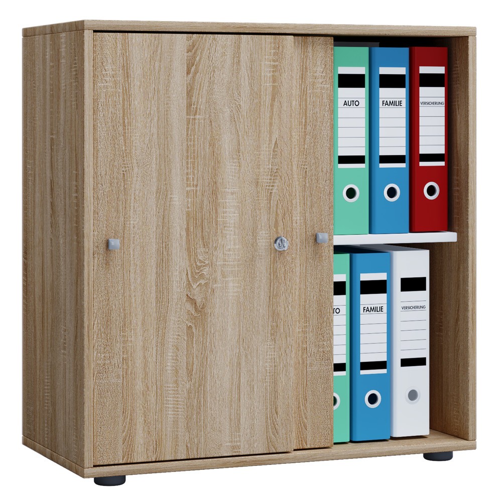 Imagem do produto: VCM armário de escritório Lona com portas de correr, 2 compartimentos, AxLxP 700 x 740 x 400 mm, carvalho Sonoma