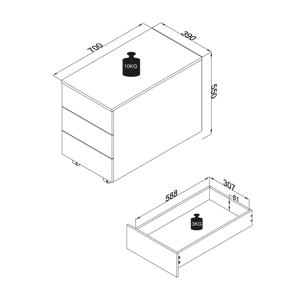 Imagem do produto n.º 5: VCM Rollcontainer Dalosa 70 3-SB, branco