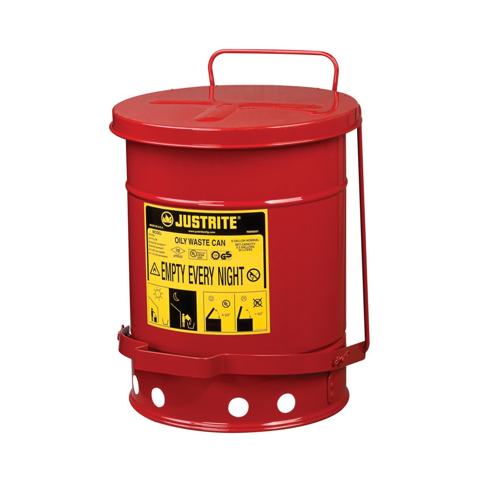 Imagem do produto: Justrite® recipiente de recolha para bancada SoundGuard™, com pedal, vermelho, 20 litros