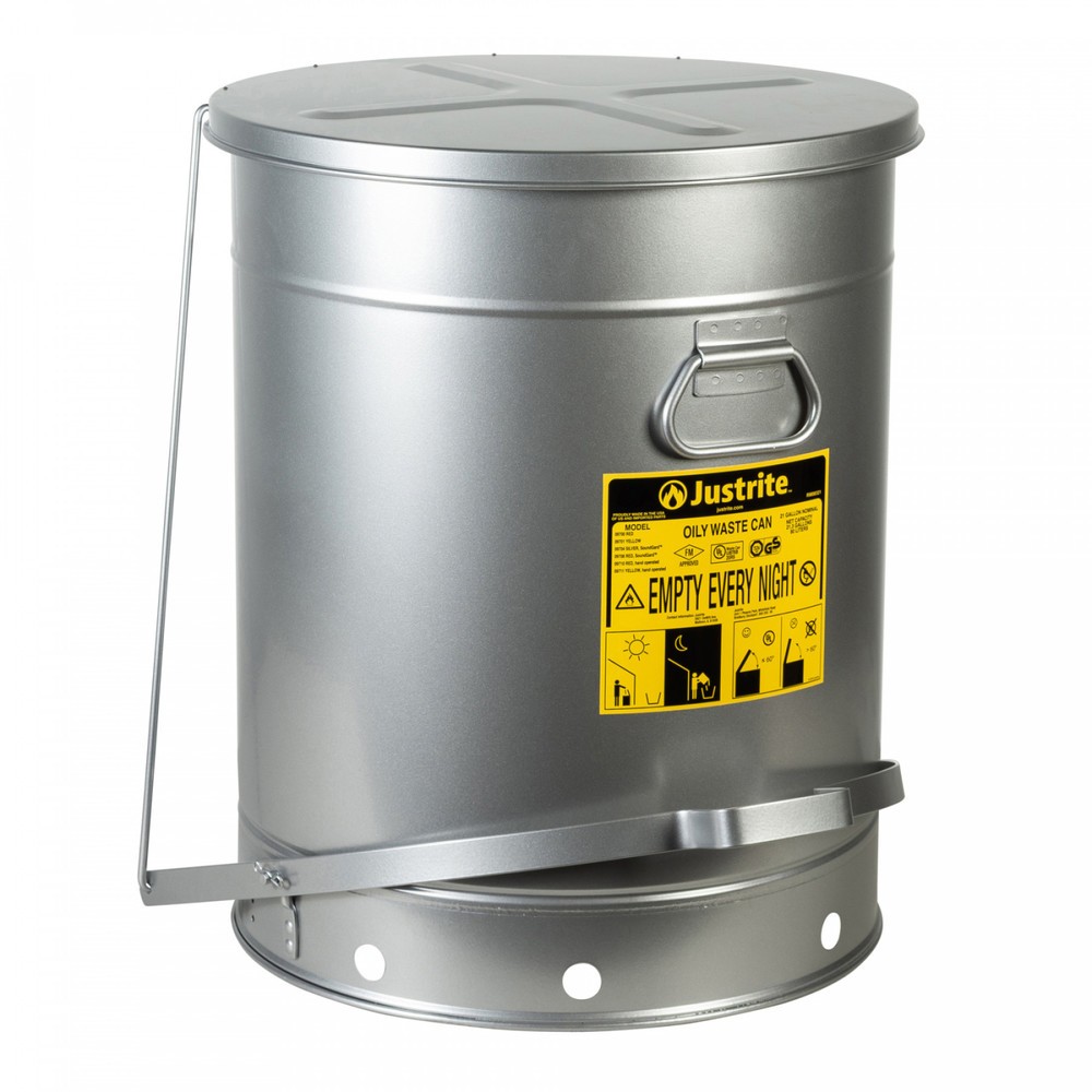 Imagem do produto: Justrite® recipiente de recolha para bancada SoundGuard™, com pedal de pé, prata, 80 litros